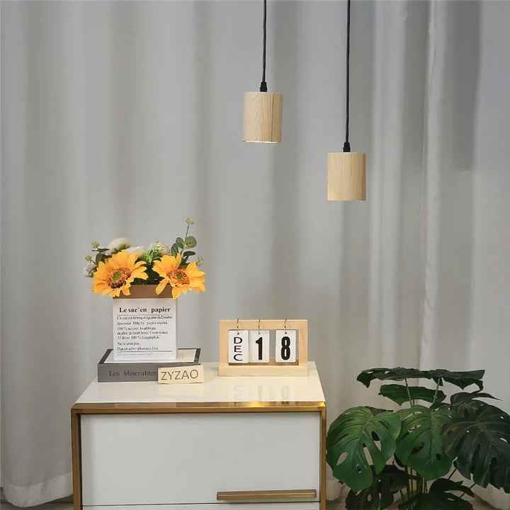 Moderne houten hanglamp - Nordic stijl massief houten lamp voor woonkamer, slaapkamer, bar en restaurant, E27 lampvoet