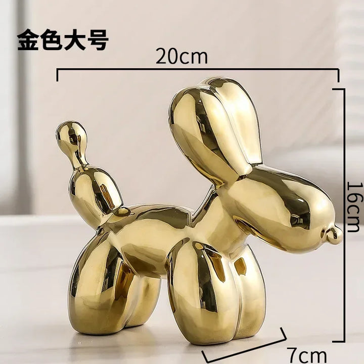 Noordse Keramische Ballonhond Sculptuur Gouden Dier Decoratie Standbeeld Woonkamer Ornamenten Creatief Bureau Ornament Thuis Decor