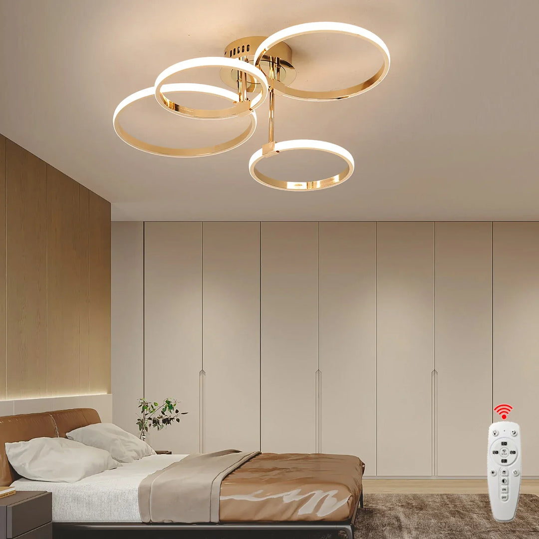 Modern LED plafondchandelier – Dimbare verlichting met afstandsbediening & app-besturing, Goud/Chroom/Zwart-afwerking, voor woonkamer & slaapkamer