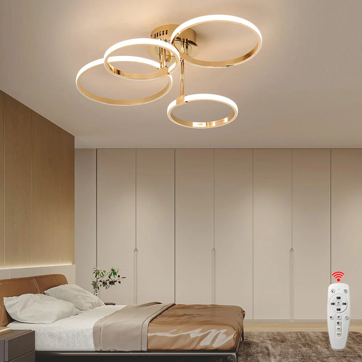 Modern LED plafondchandelier – Dimbare verlichting met afstandsbediening & app-besturing, Goud/Chroom/Zwart-afwerking, voor woonkamer & slaapkamer