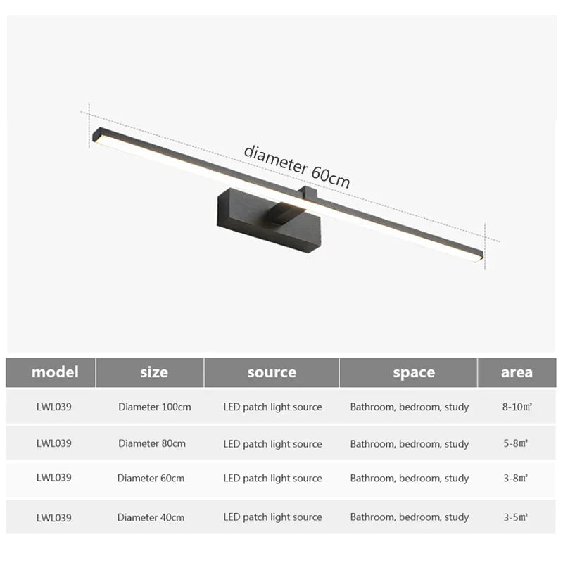 Moderne LED-Wandlamp voor de badkamer – 3-kleurige instelbare licht Aluminium LED-spiegel Lamp voor Makeup en Baden