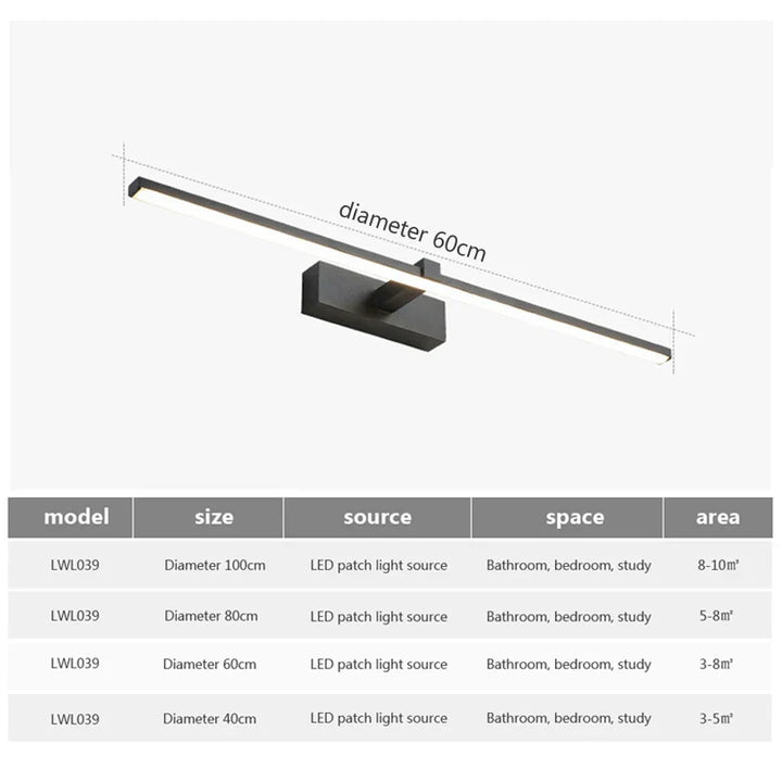 Moderne LED-Wandlamp voor de badkamer – 3-kleurige instelbare licht Aluminium LED-spiegel Lamp voor Makeup en Baden