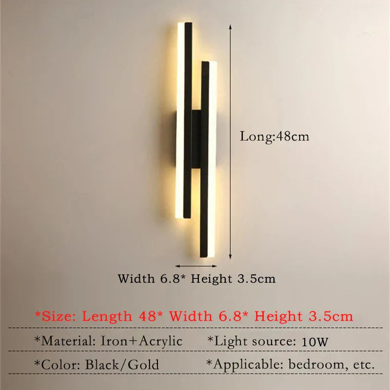Moderne LED Wandlamp – Zwarte & Gouden Acryl Wandlamp voor Woonkamer, Slaapkamer en Interieurontwerp