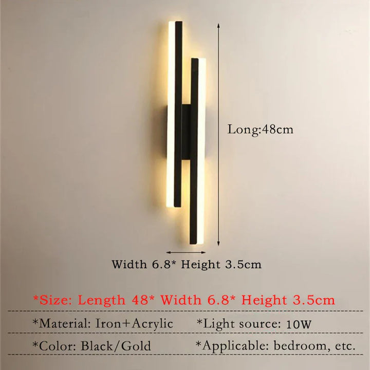 Moderne LED Wandlamp – Zwarte & Gouden Acryl Wandlamp voor Woonkamer, Slaapkamer en Interieurontwerp
