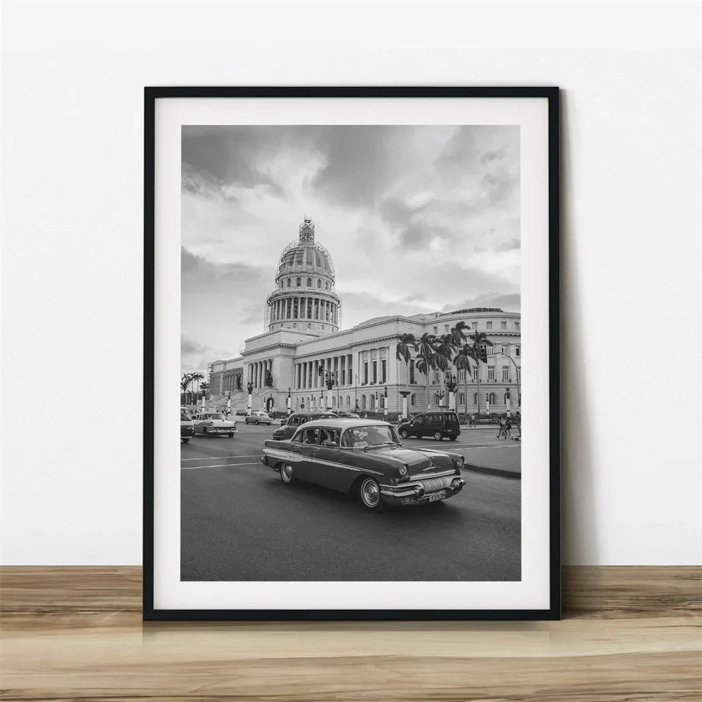 Cuba Havanna Zwart & Wit Reiseposter Wandkunst Fine Art Canvasprints afbeeldingen voor woonkamer eetkamer