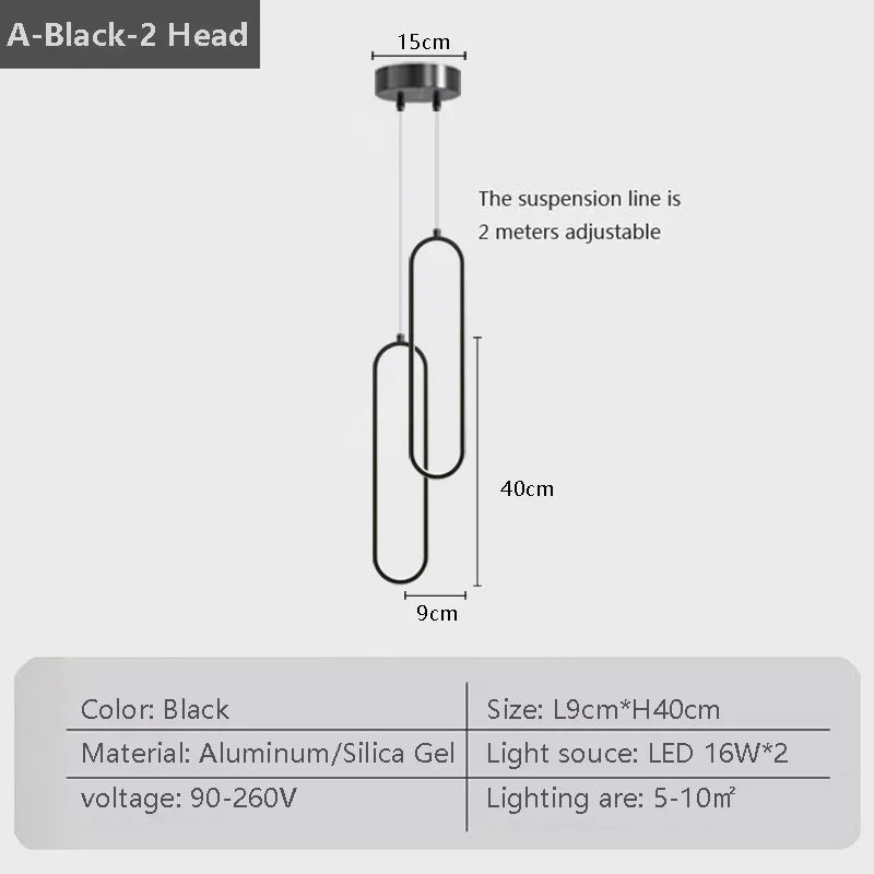 Moderne LED hanglamp – Zwarte en gouden hanglamp voor slaapkamer, woonkamer en eetkamerdecor