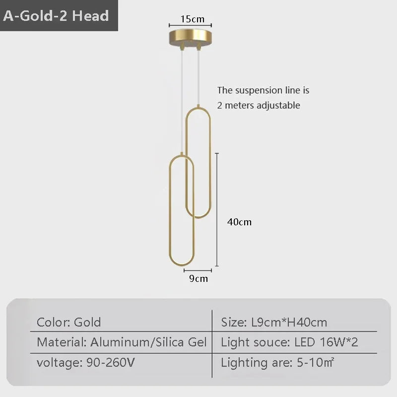 Moderne LED hanglamp – Zwarte en gouden hanglamp voor slaapkamer, woonkamer en eetkamerdecor