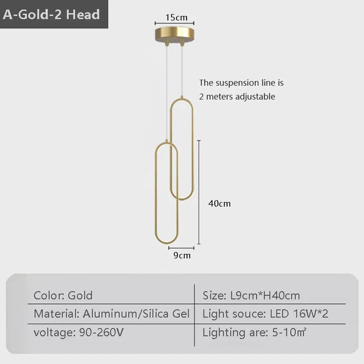 Moderne LED hanglamp – Zwarte en gouden hanglamp voor slaapkamer, woonkamer en eetkamerdecor