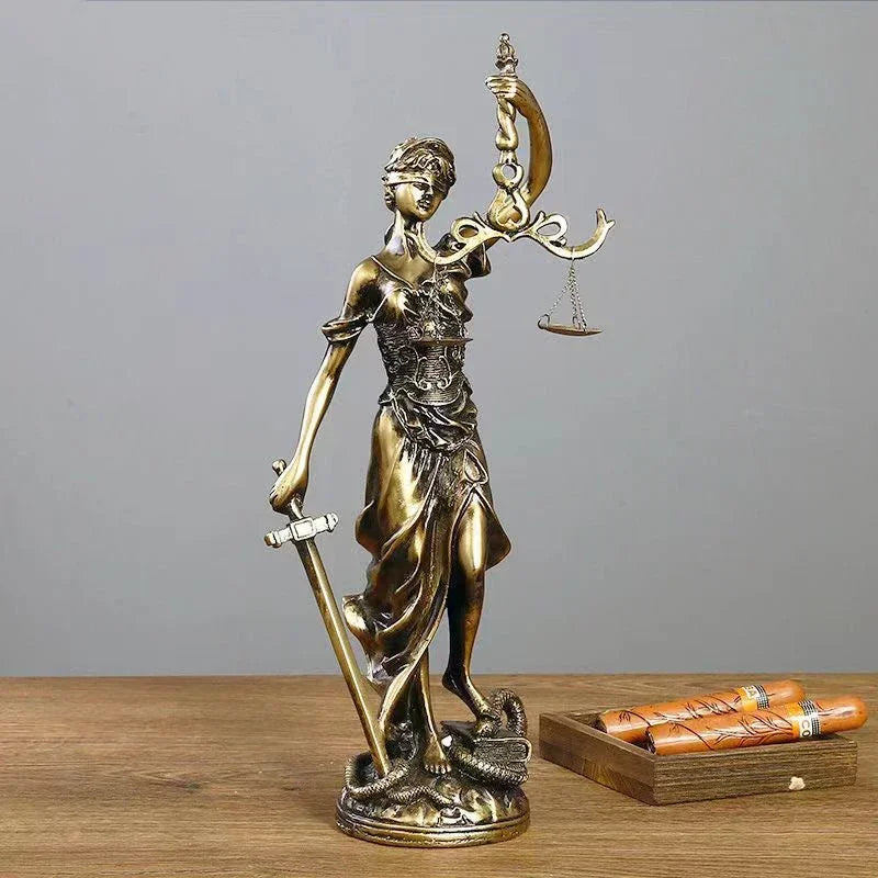 ERMAKOVA Europese antieke bronzen Griekse godin van de rechtvaardigheid standbeeld Fair Angels hars sculptuur ornamenten bureau huisdecoratie cadeau