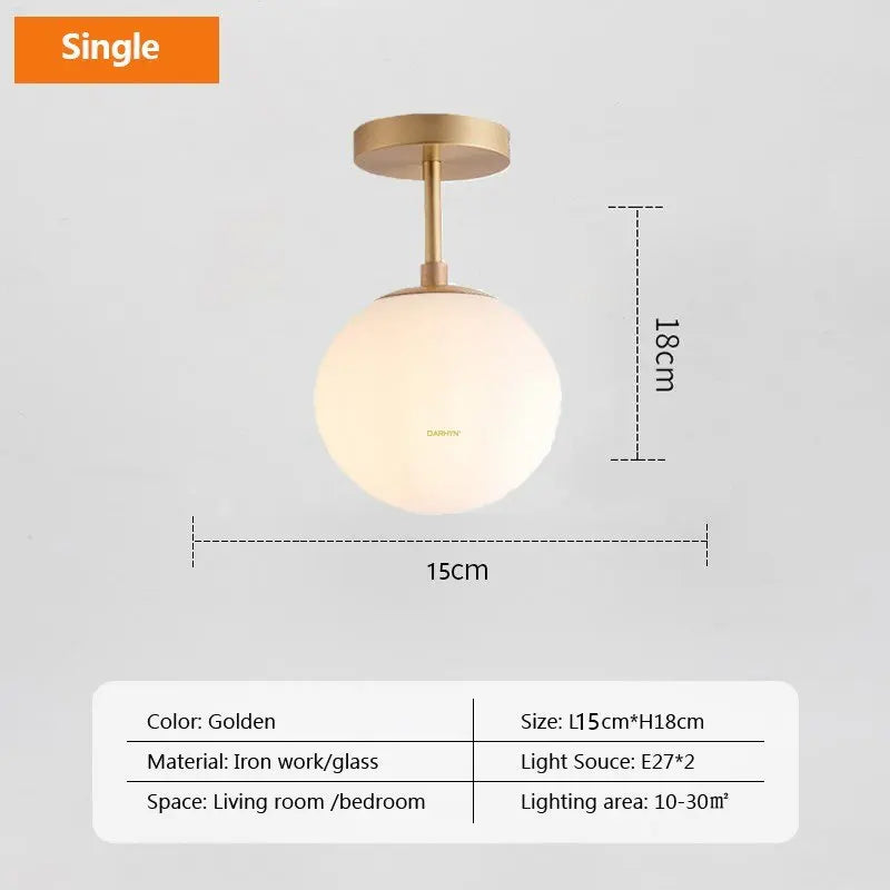 Moderne Nordic LED Plafondlamp – Gouden IJzeren en Glazen Lamp voor Gang, Corridor, Kledingkast, Balkon en Slaapkamer