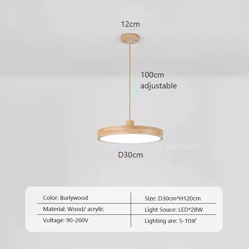 Moderne Nordic LED Hanglamp – Houten Hanglamp met 3 Kleur opties voor Eetkamer, Slaapkamer en Café
