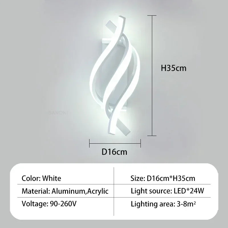 Moderne LED Wandlamp – Gebogen Spiraal Ontwerp Wandlamp voor Woonkamer, Slaapkamer, Gang en Huisdecor