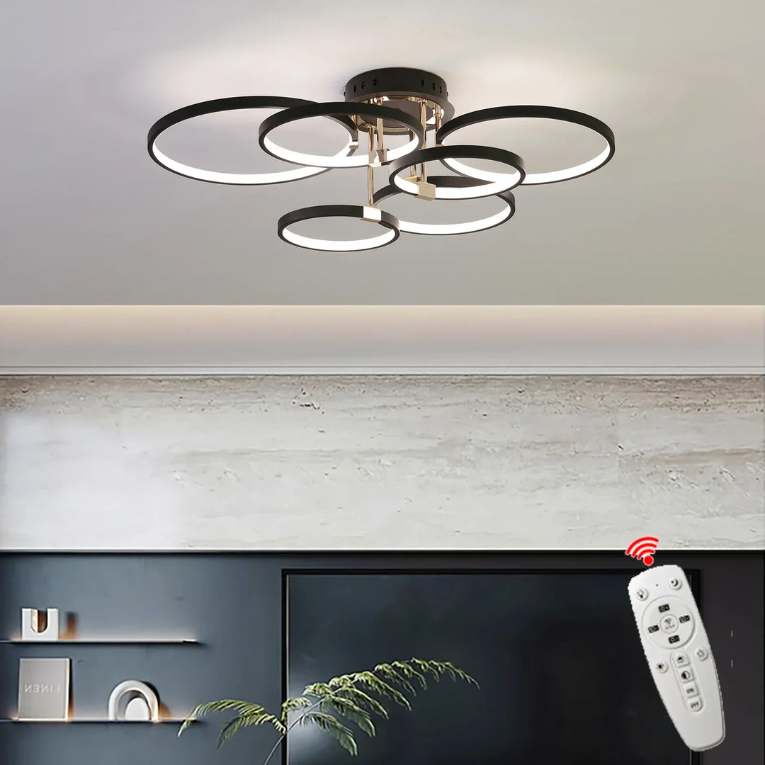 Moderne dimbare LED-Plafondlamp – 4/6 Ring Chandelier met afstandsbediening, instelbare kleurtemperatuur voor woonkamer, slaapkamer en eetkamer