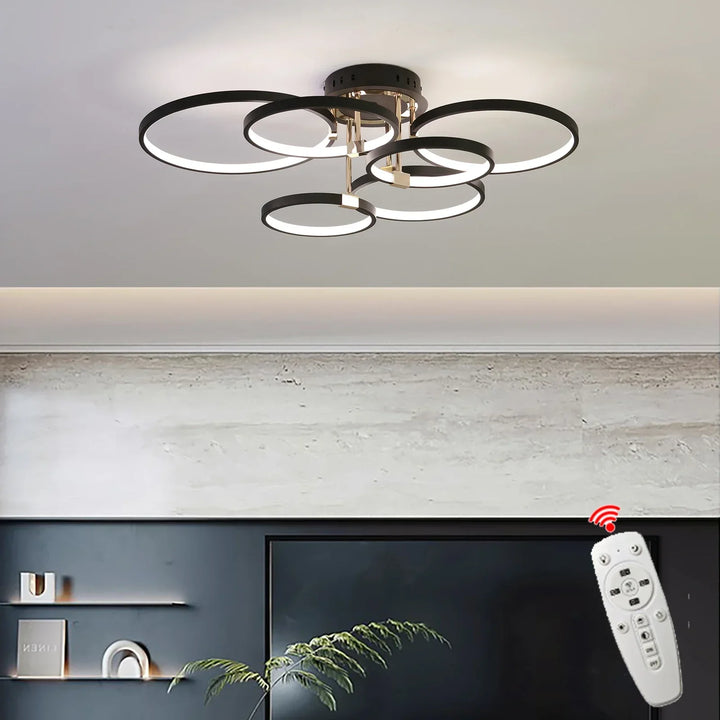 Moderne dimbare LED-Plafondlamp – 4/6 Ring Chandelier met afstandsbediening, instelbare kleurtemperatuur voor woonkamer, slaapkamer en eetkamer