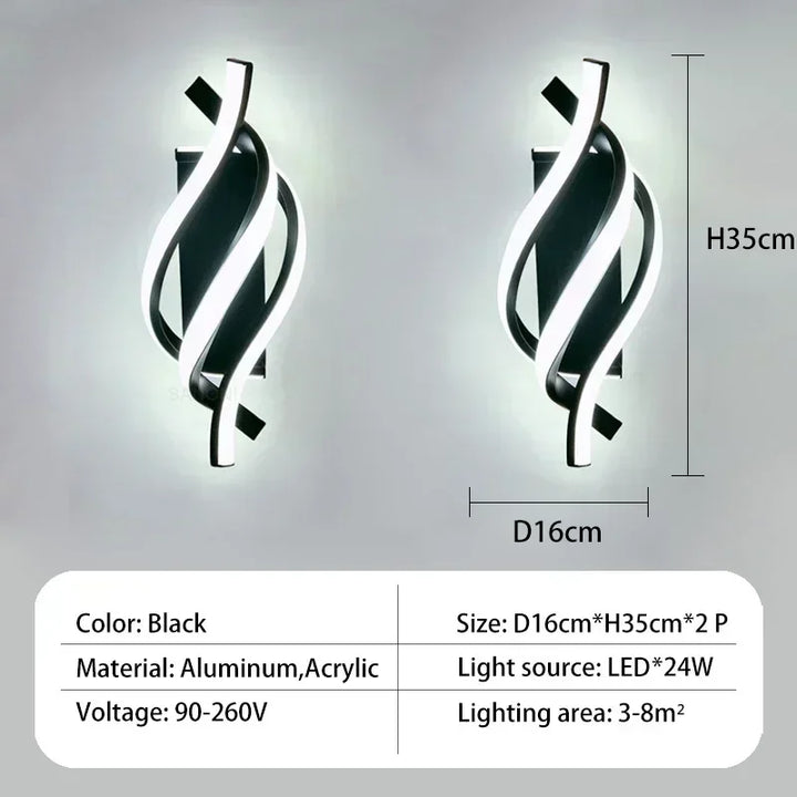 Moderne LED Wandlamp – Gebogen Spiraal Ontwerp Wandlamp voor Woonkamer, Slaapkamer, Gang en Huisdecor