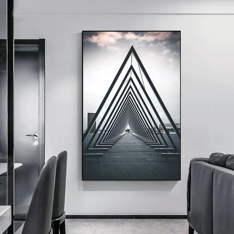 Minimalistische abstracte architectonische wandkunst Fijne kunst canvasprints Posters afbeeldingen voor moderne woonappartement woonkamer kantoor decor