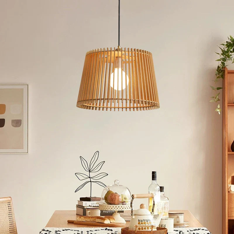 Moderne Japanse vogelkooi hanglamp – houten korf kroonluchter voor woonkamer, slaapkamer en bar decoratie