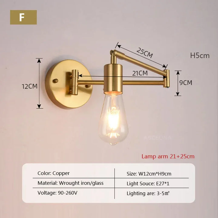 Nordic LED Glazen Wandlamp – Draaibare Arm Telescoop Vouw Leeslamp voor Slaapkamer, Woonkamer en Studiekamer, Verstelbaar Lang Buisontwerp