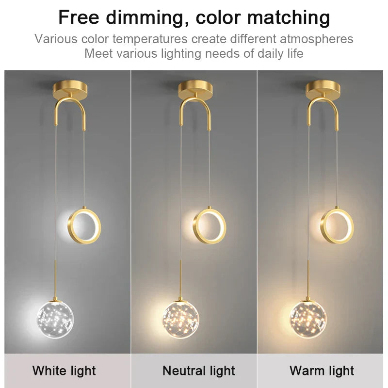 Moderne LED pendelstuk – 2-weg binnenhanglamp voor woonkamer, slaapkamer, eettafel met instelbare 3 lichtkleuren