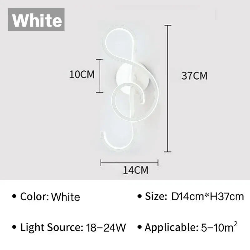 Moderne LED Wandlamp - Muzieknoot Wandlamp voor Slaapkamer, Woonkamer en Kantoor, Aan/Uit Touch, Op en Neer Lichtrichting, Binnen Decoratie