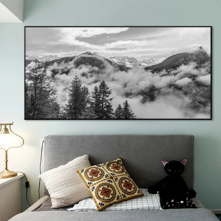 Noordelijke Landschappen Bos Berg Wildernis Wanddecoratie Fotokunst Canvas Prints Zwart Wit Posters voor Woonkamer Moderne Thuis Kantoor Decor