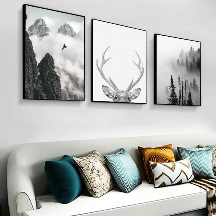Nördliche Wildnis Adler Hirsch Landschaft Wandkunst Fine Art Leinwanddrukken Beelden Voor Woonkamer Eetkamer Nordic Thuisdecor