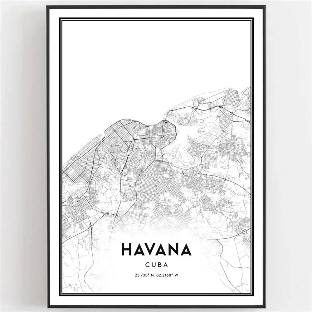 Cuba Havanna Zwart & Wit Reiseposter Wandkunst Fine Art Canvasprints afbeeldingen voor woonkamer eetkamer
