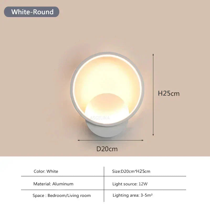Moderne LED Wandlamp - Ronde Wandlamp voor Slaapkamer, Woonkamer, Hal en Kantoor