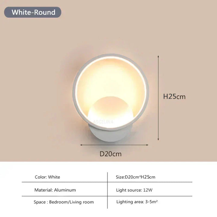 Moderne LED Wandlamp - Ronde Wandlamp voor Slaapkamer, Woonkamer, Hal en Kantoor