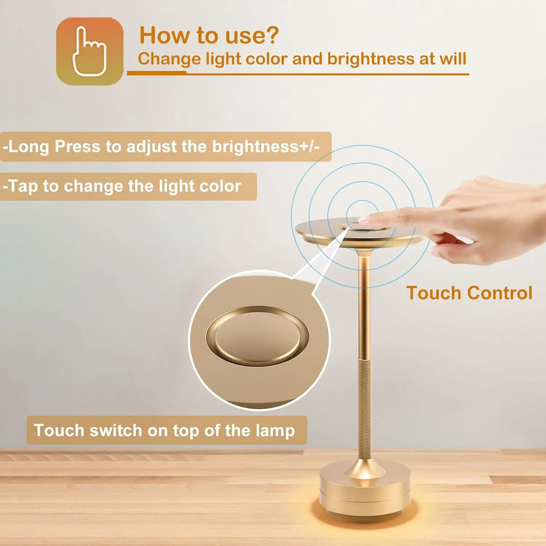 Klassieke Touch-Sensor-LED-Tafellamp | Oplaadbare draadloze bureaulamp met 3 instelbare kleurtemperaturen