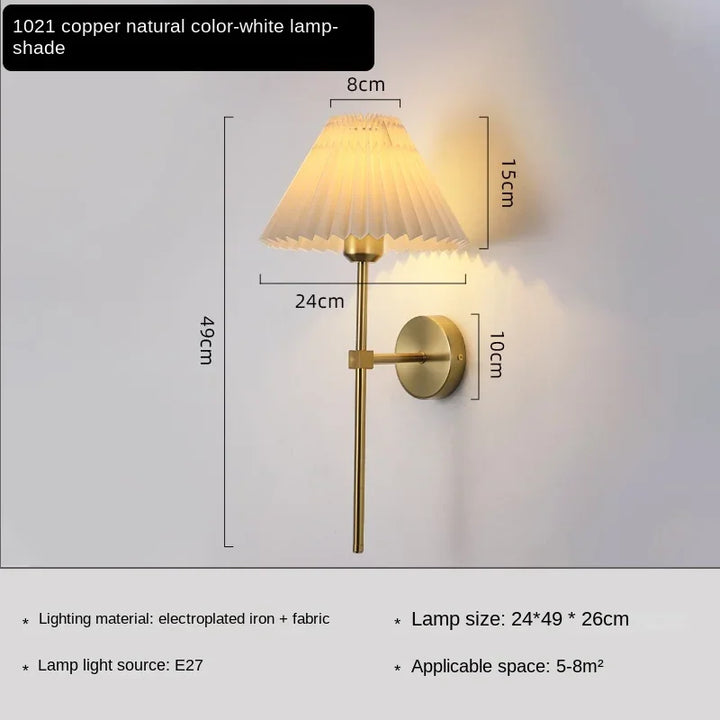 Nordic LED Wandlamp – Modern retro design voor woonkamer, slaapkamer en kantoor, E27 fitting, stoffen kap, wandmontage