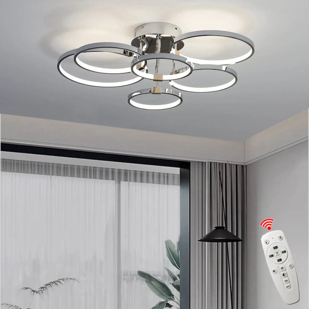 Moderne dimbare LED-Plafondlamp – 4/6 Ring Chandelier met afstandsbediening, instelbare kleurtemperatuur voor woonkamer, slaapkamer en eetkamer