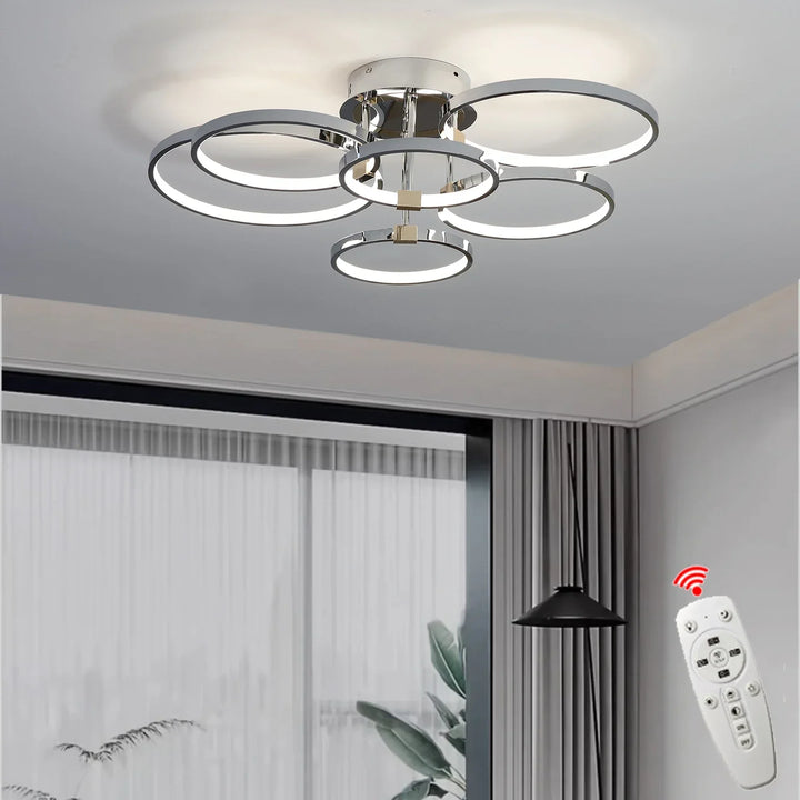 Moderne dimbare LED-Plafondlamp – 4/6 Ring Chandelier met afstandsbediening, instelbare kleurtemperatuur voor woonkamer, slaapkamer en eetkamer
