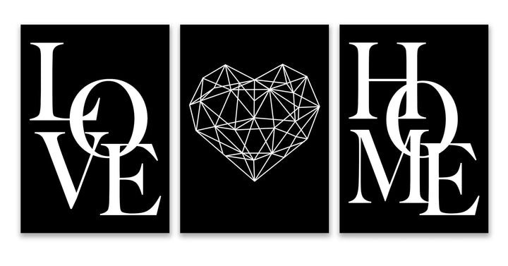 Set van 3 Geometrische Liefde Thuis Hart Wandkunst Fijne Kunst Canvasprints Zwart Wit Minimalistische Posters Afbeeldingen Voor Woonkamer Slaapkamer Kunst Decor