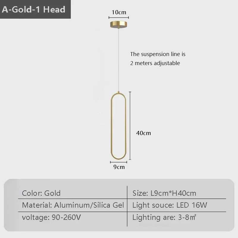 Moderne LED Pendellicht - Zwarte en gouden hanglamp voor slaapkamer, woonkamer en eetkamer - Stijlvolle binnenverlichting