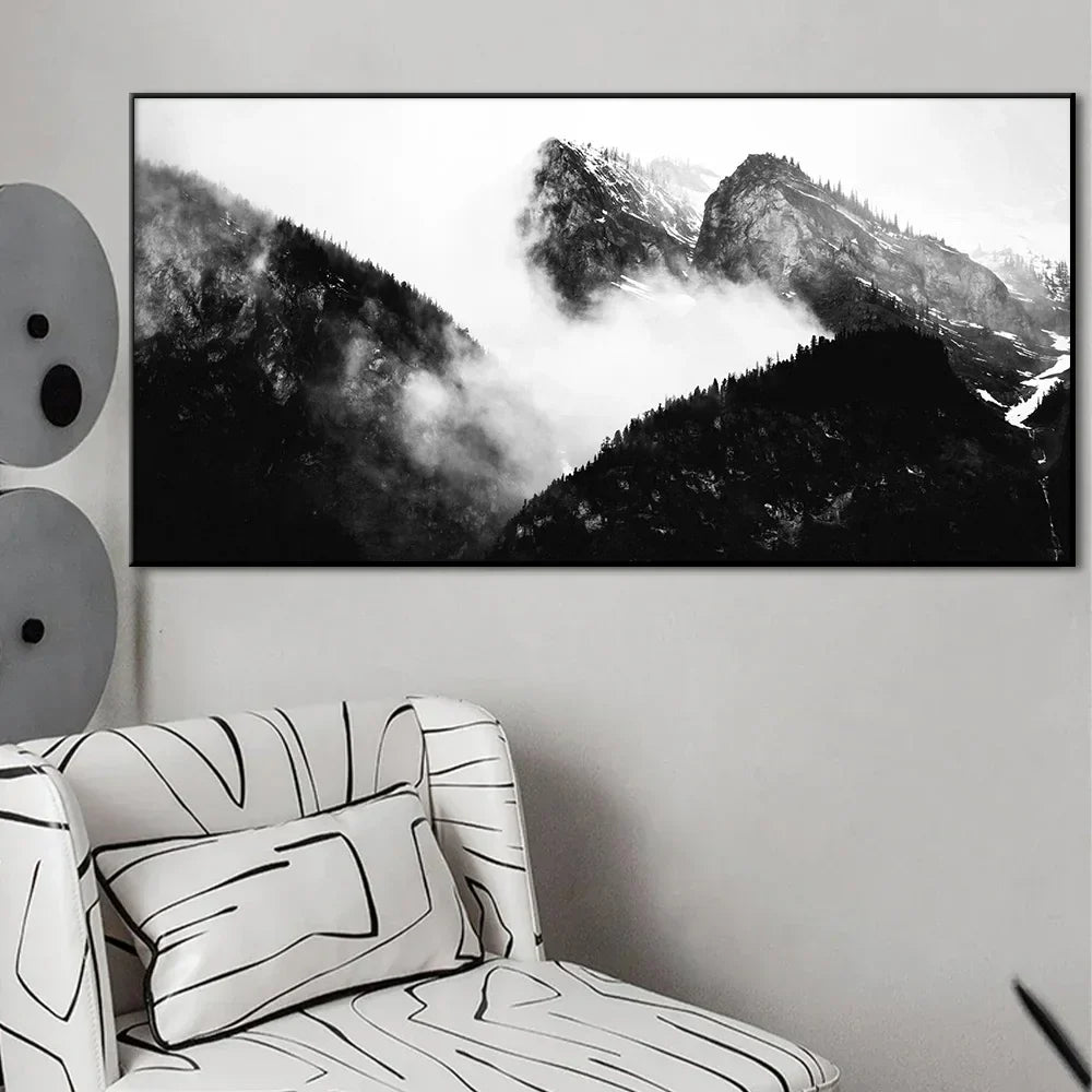 Noordelijke Landschappen Bos Berg Wildernis Wanddecoratie Fotokunst Canvas Prints Zwart Wit Posters voor Woonkamer Moderne Thuis Kantoor Decor