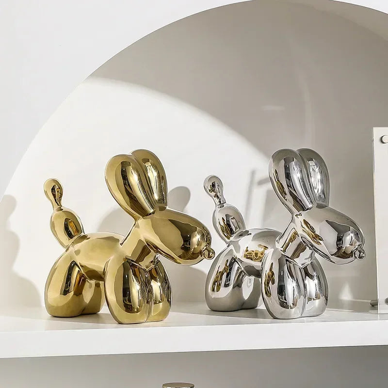 Noordse Keramische Ballonhond Sculptuur Gouden Dier Decoratie Standbeeld Woonkamer Ornamenten Creatief Bureau Ornament Thuis Decor