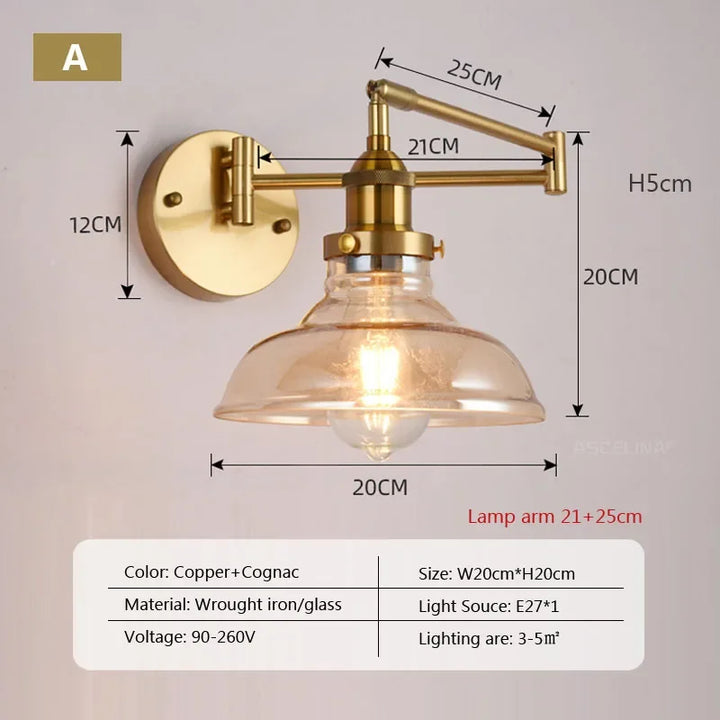 Nordic LED Glazen Wandlamp – Draaibare Arm Telescoop Vouw Leeslamp voor Slaapkamer, Woonkamer en Studiekamer, Verstelbaar Lang Buisontwerp