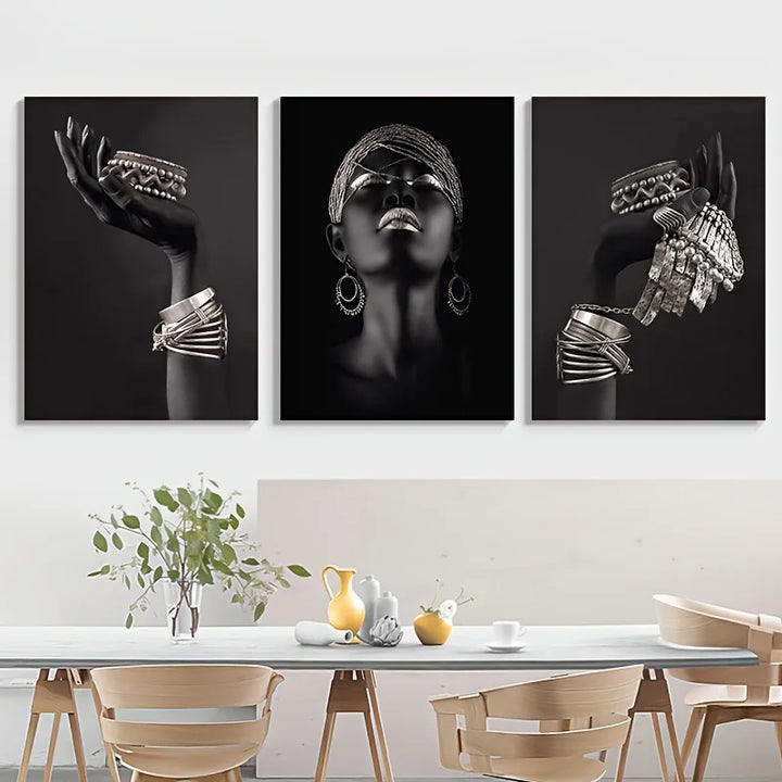 Set van 3 Stukken Zwart Gouden Vrouwenportret Muurkunst Fijne Kunst Canvasprints Beelden Voor Luxe Woonkamer Eetkamer Thuis Kantoor Decor