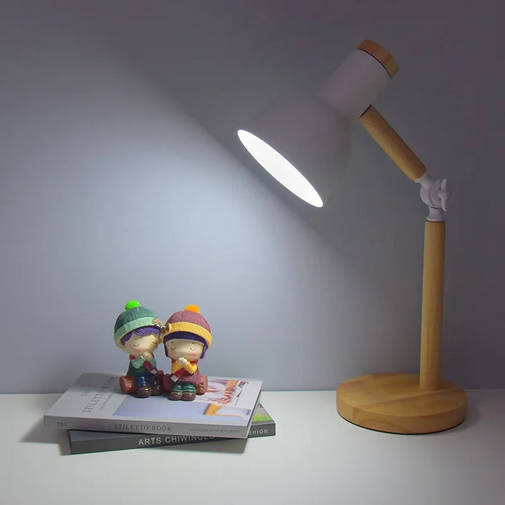 Kreative Nordic Houtkunst LED Tafellamp – Verstelbare kop & Oogbescherming