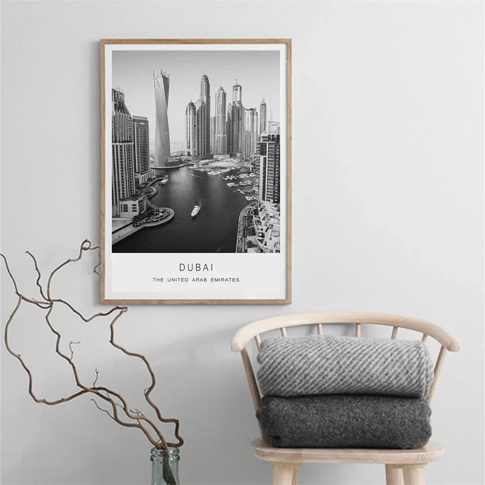 Dubai Skyline Poster Internationale Reis Wandkunst Fine Art Canvas Prints Zwart Witte Foto's Voor Woonkamer Eetkamer Thuis Kantoor Wanddecoratie