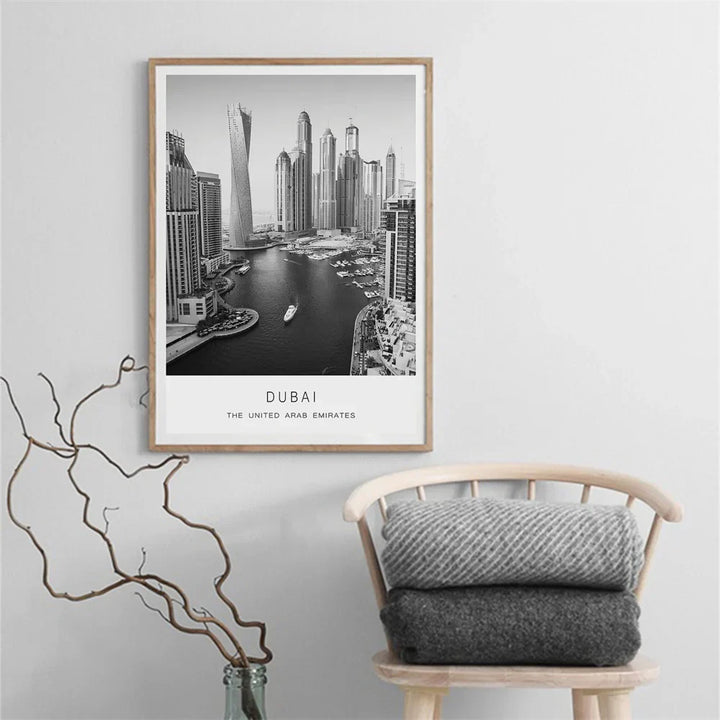 Dubai Skyline Poster Internationale Reis Wandkunst Fine Art Canvas Prints Zwart Witte Foto's Voor Woonkamer Eetkamer Thuis Kantoor Wanddecoratie