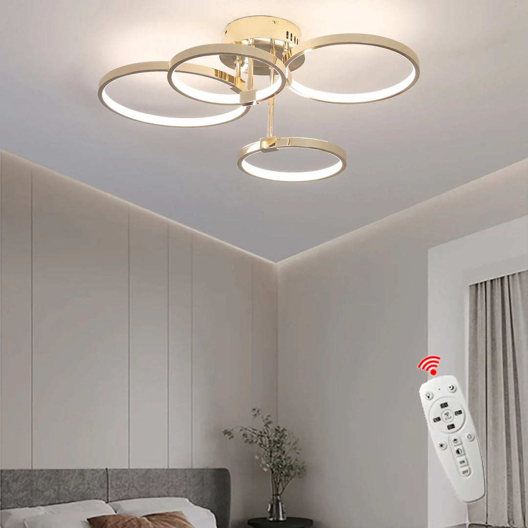 Moderne dimbare LED-Plafondlamp – 4/6 Ring Chandelier met afstandsbediening, instelbare kleurtemperatuur voor woonkamer, slaapkamer en eetkamer