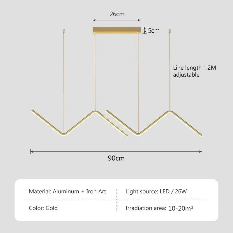 Moderne LED-Pendelleuchte – Nordische Gouden Kroonluchter voor Keuken, Eetkamer en Restaurant, Z-Vorm Design met Afstandsbediening