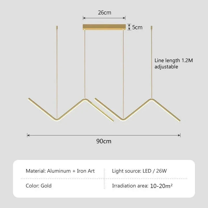 Moderne LED-Pendelleuchte – Nordische Gouden Kroonluchter voor Keuken, Eetkamer en Restaurant, Z-Vorm Design met Afstandsbediening
