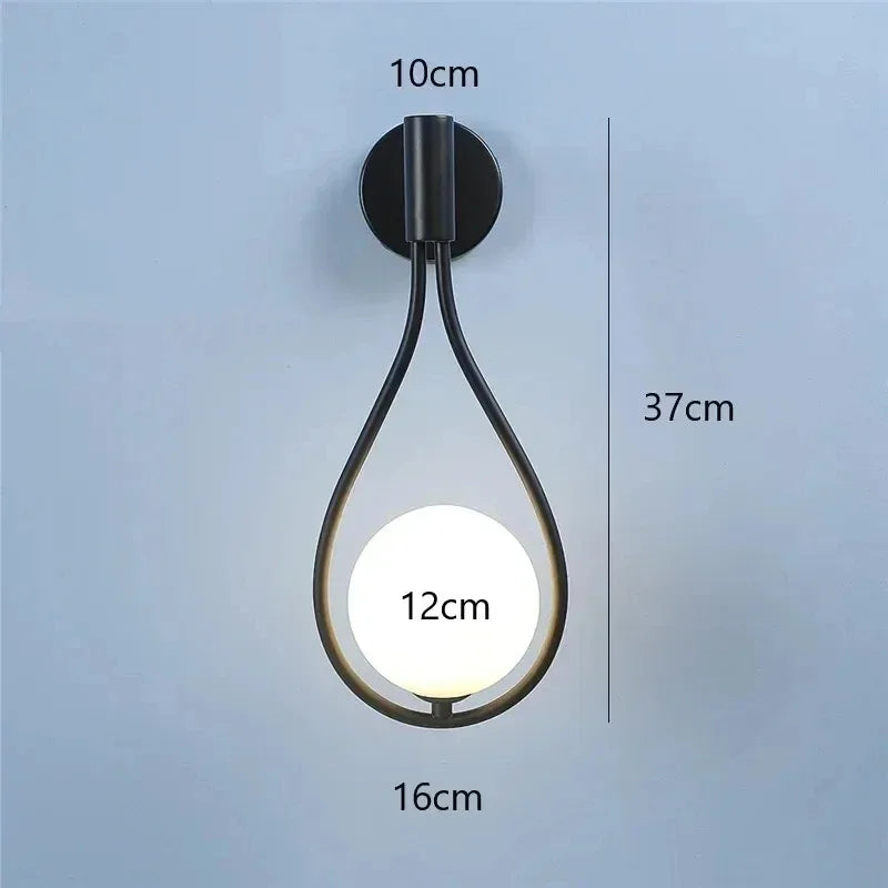Moderne metaaldraad- en glasball wandlamp - Scandinavische wandverlichting voor woonkamer, slaapkamer, gang, hal en trap - AC-gevoed, LED-lamp inbegrepen
