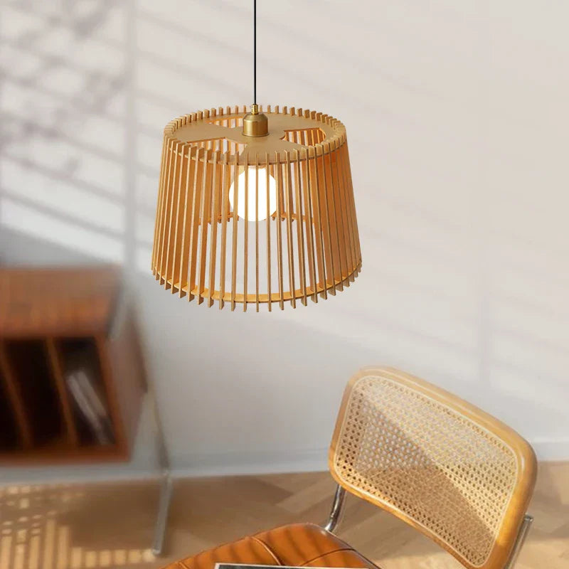Moderne Japanse vogelkooi hanglamp – houten korf kroonluchter voor woonkamer, slaapkamer en bar decoratie