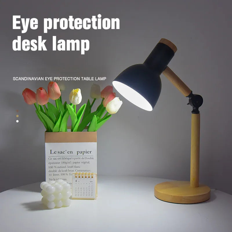 Kreative Nordic Houtkunst LED Tafellamp – Verstelbare kop & Oogbescherming