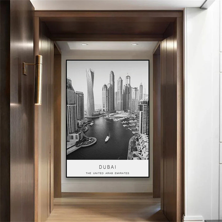 Dubai Skyline Poster Internationale Reis Wandkunst Fine Art Canvas Prints Zwart Witte Foto's Voor Woonkamer Eetkamer Thuis Kantoor Wanddecoratie