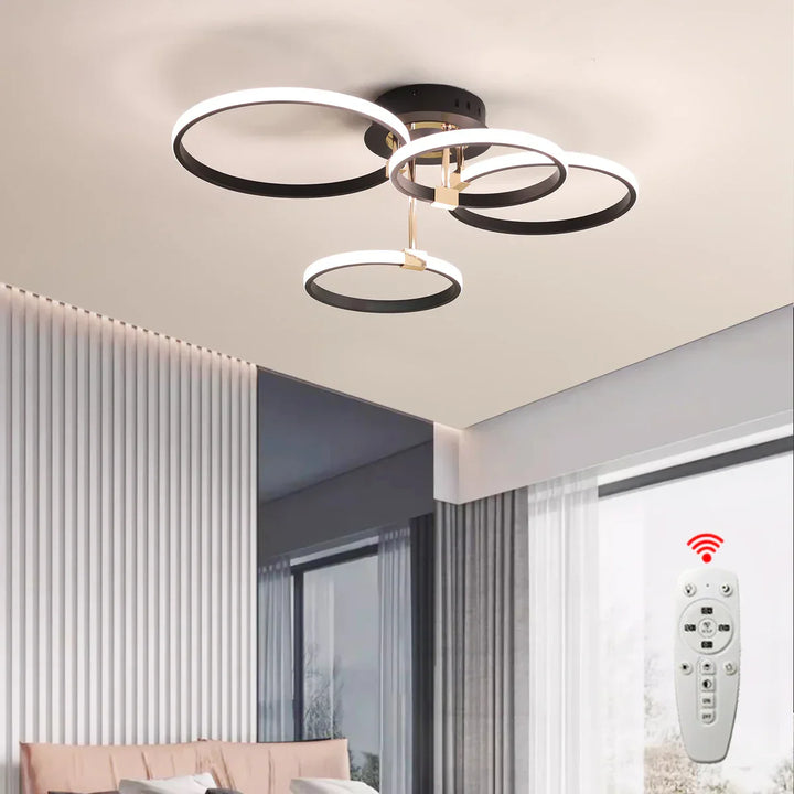 Modern LED plafondchandelier – Dimbare verlichting met afstandsbediening & app-besturing, Goud/Chroom/Zwart-afwerking, voor woonkamer & slaapkamer